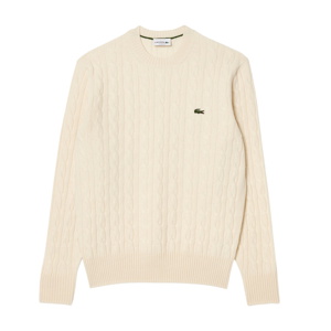 Lacoste Cable Knit Carded Wool Crew Neck Sweater